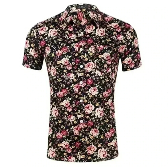 Men’s Short Sleeve Button Down Floral Hawaiian Shirt - Picture 1 of 3